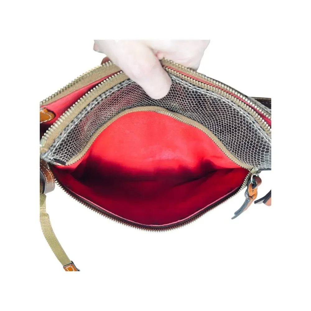 Dooney & Bourke Snakeskin Embossed Leather Letter Carrier Crossbody Metallic
